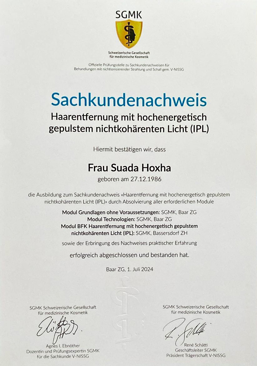 KOSAMA GmbH Ballwil - SHR Sachkundeausweis Suada Hoxha